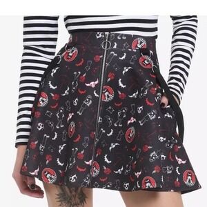 Emily The Strange NWT Black O-Ring‎ Suspender Zipper Skirt Large Goth